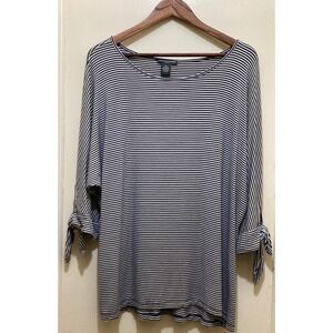 CHELSEA & THEODORE Womens 2X Top Striped Tie Slit Sleeve Boat Neck Stretch Beach